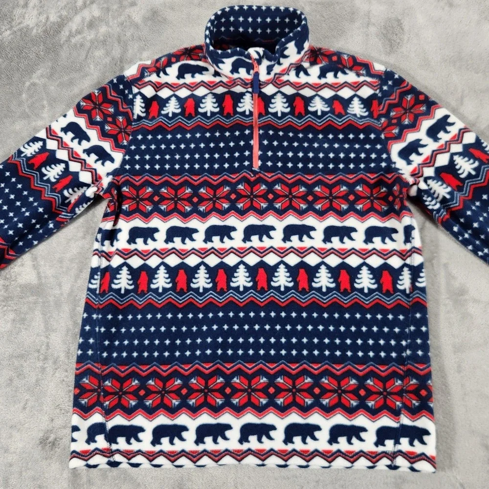 Chubbies‎ Fleece Pullover Mens Medium Blue Red Fair Isle Bear Tree Quarter Zip
